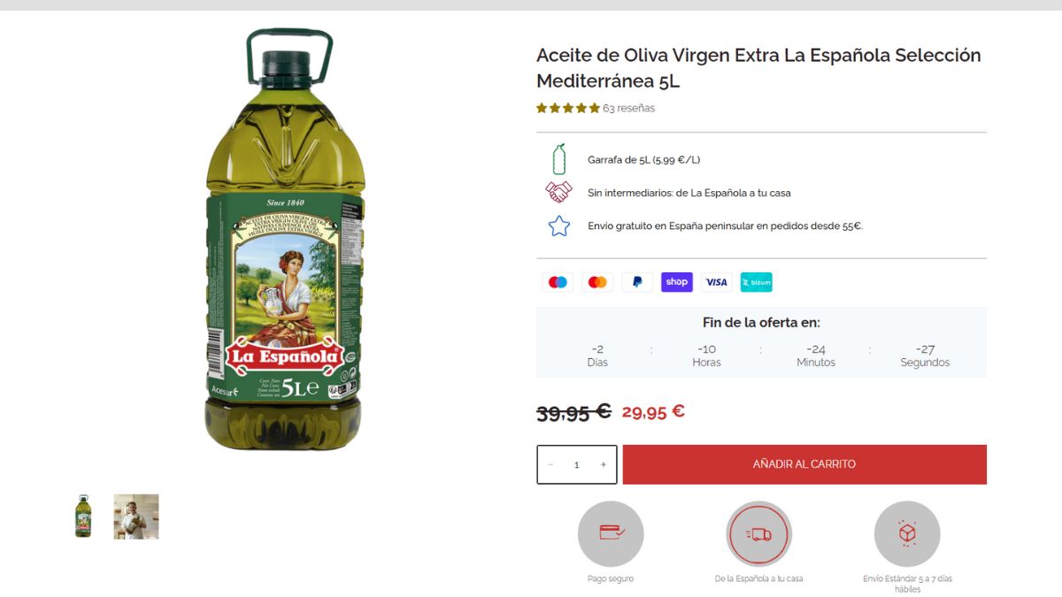 Garrafa de aceite la Española en promocion