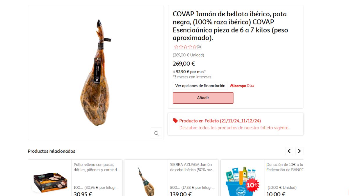 Jamón en promoción en Alcampo