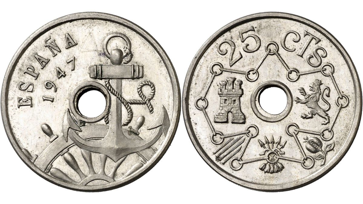 Moneda de 25 céntimos del año 1949