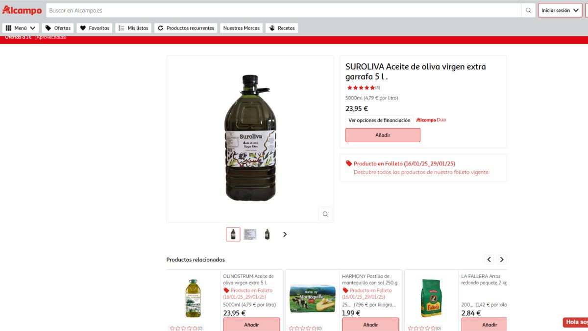 Oferta de aceite de oliva virgen extra en Alcampo