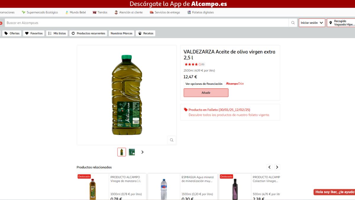 oferta de aceite de oliva virgen extra en alcampo