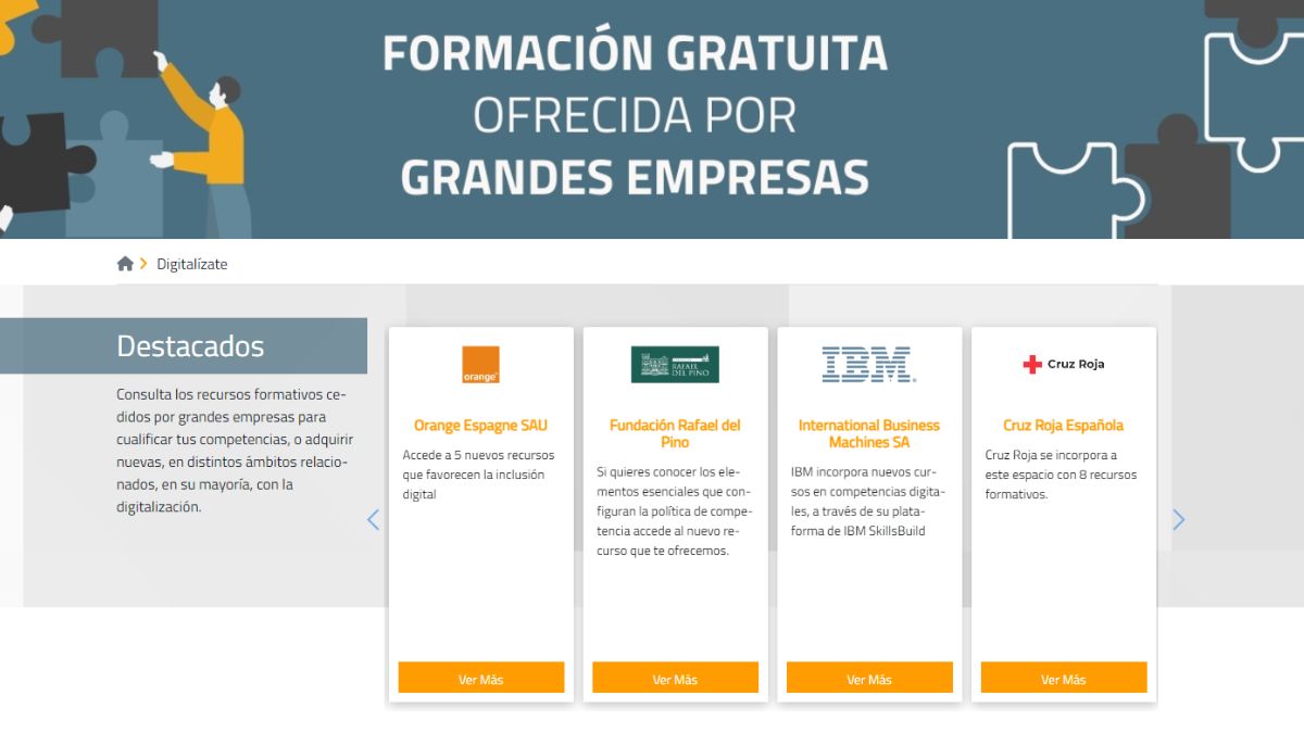 Captura de pantalla de la web de Fundae.