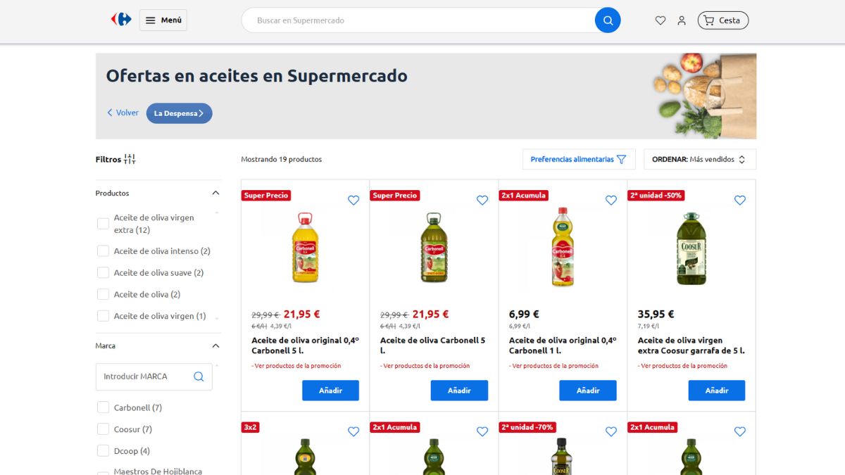 Oferta aceite de oliva virgen extra Carrefour