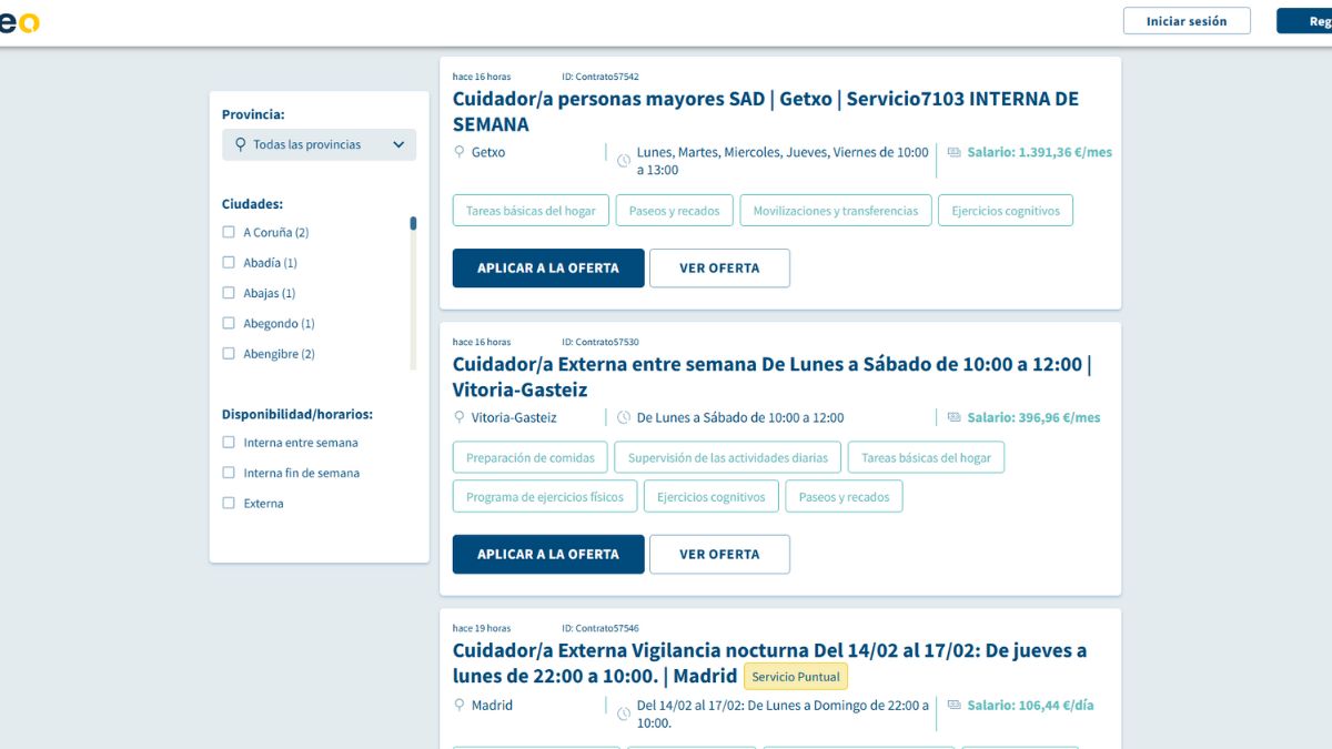 Captura de pantalla con la oferta de empleo.