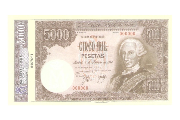 Billete de 5.000 pesetas de 1976