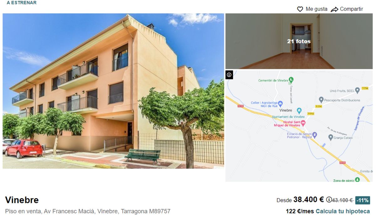 Piso en venta en Vinebre (Tarragona), por un precio de 38.400 euros 
