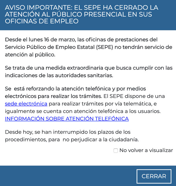 información SEPE coronavirus