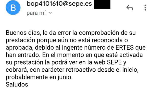 correo electrónico enviado por el SEPE