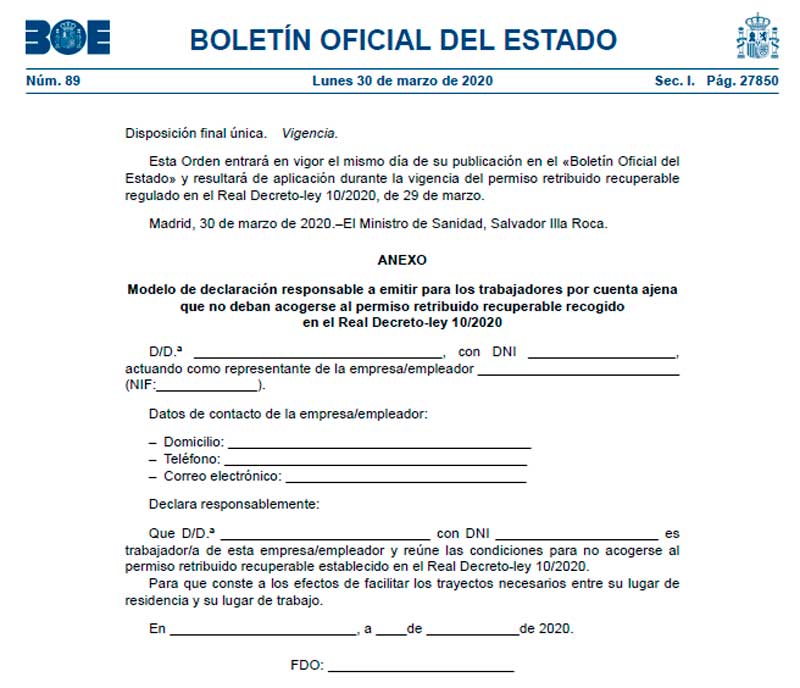 certificado de empresa estado de alarma