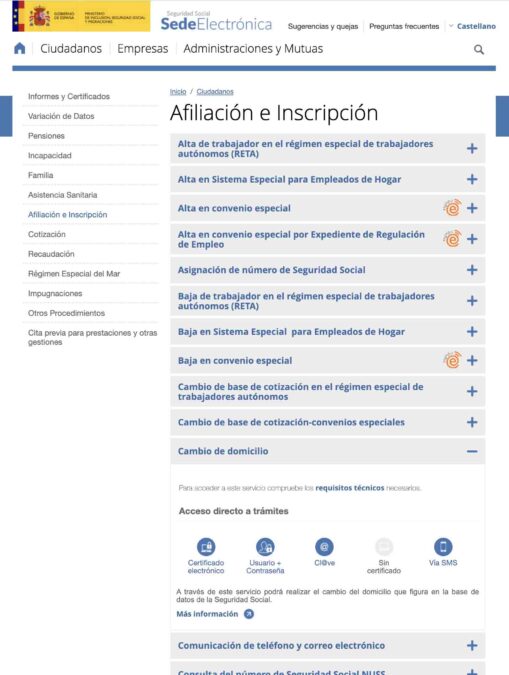 cambio de domicilio seguridad social