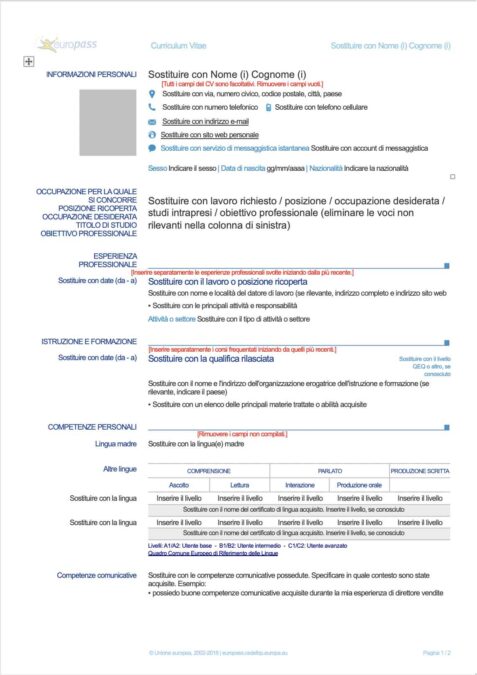 Plantilla curriculum europass italiano
