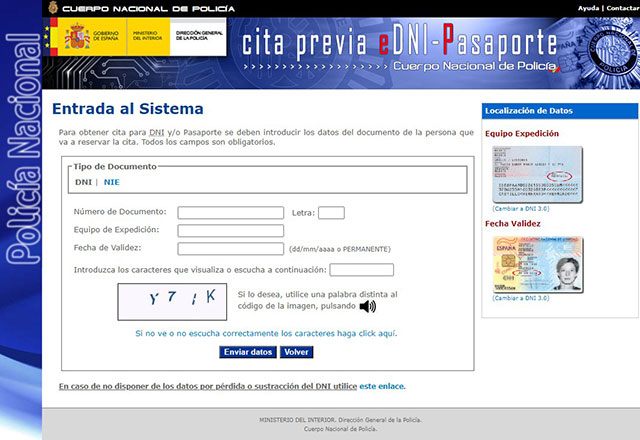 Entrada cita previa mediante sistema DNI