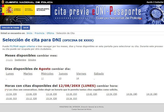 selección cita dni