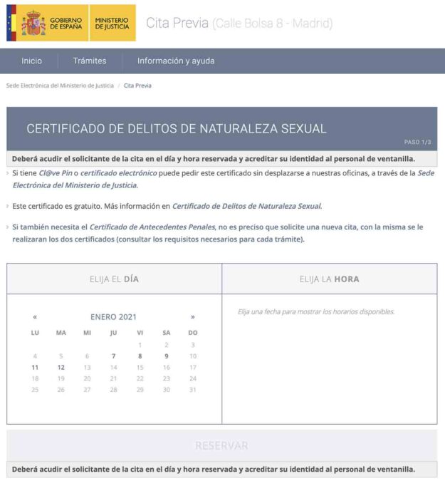 Cita previa certificado de Delitos Sexuales