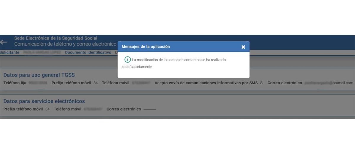 Cambiar datos o número de teléfono en la Seguridad Social: paso 5