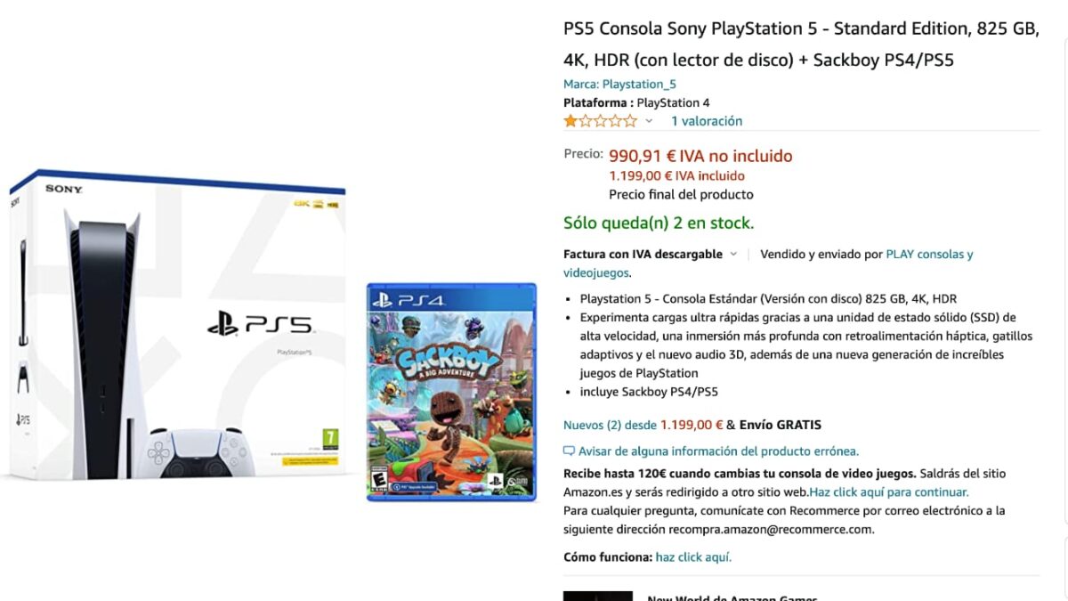 Play 5 en amazon con su precio inflado